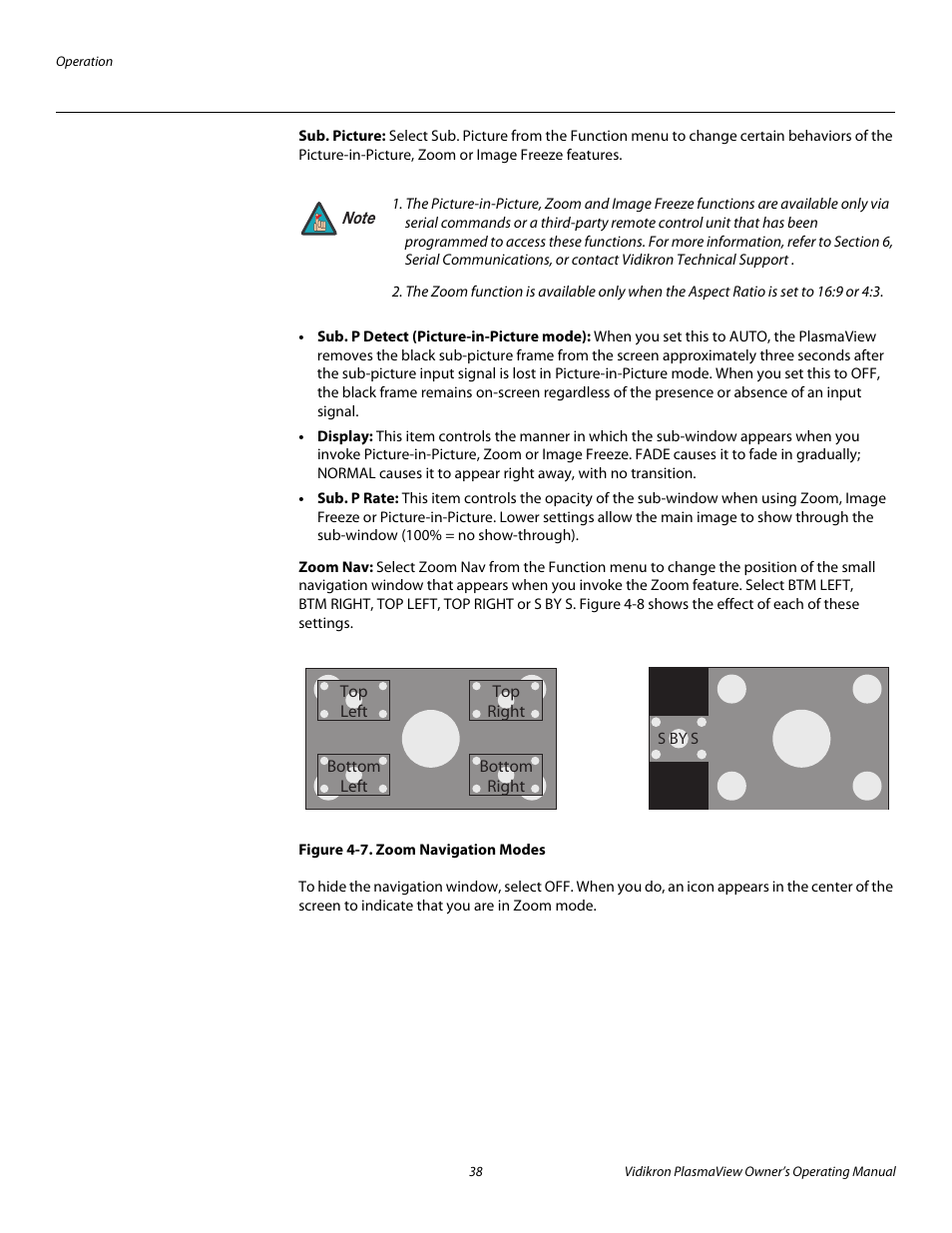 Sub. picture, Zoom nav, Figure 4-7 . zoom navigation modes | 7. zoom navigation modes, Pre l iminar y | Vidikron VP-5000 User Manual | Page 48 / 70