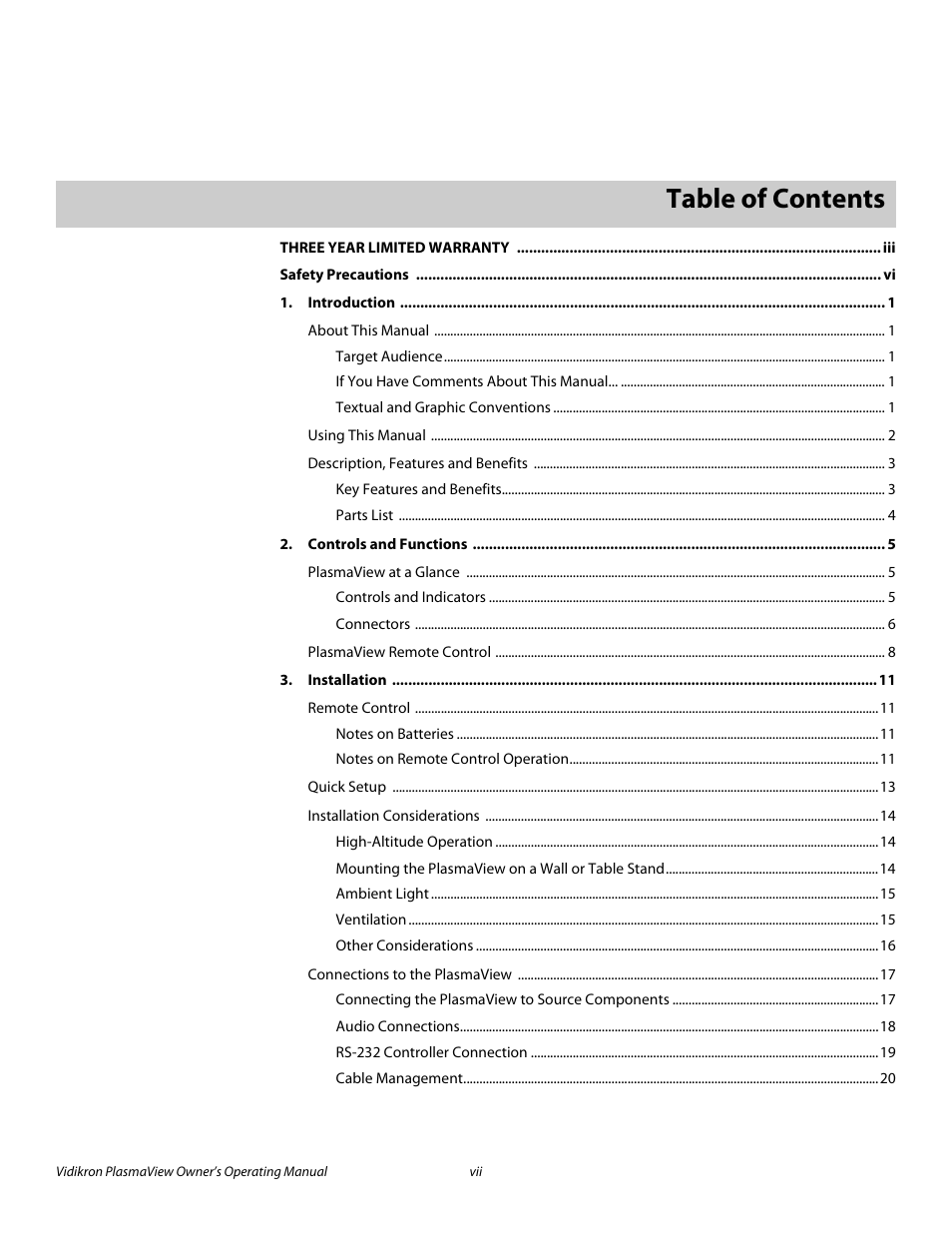 Vidikron VP-5000 User Manual | Page 7 / 70