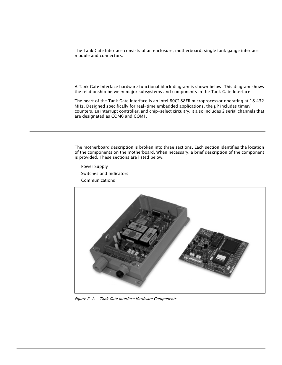 2 hardware, 1 hardware block diagram, 2 motherboard description | Hardware | Varec TankGate Interface 8315 Series User Manual | Page 15 / 110