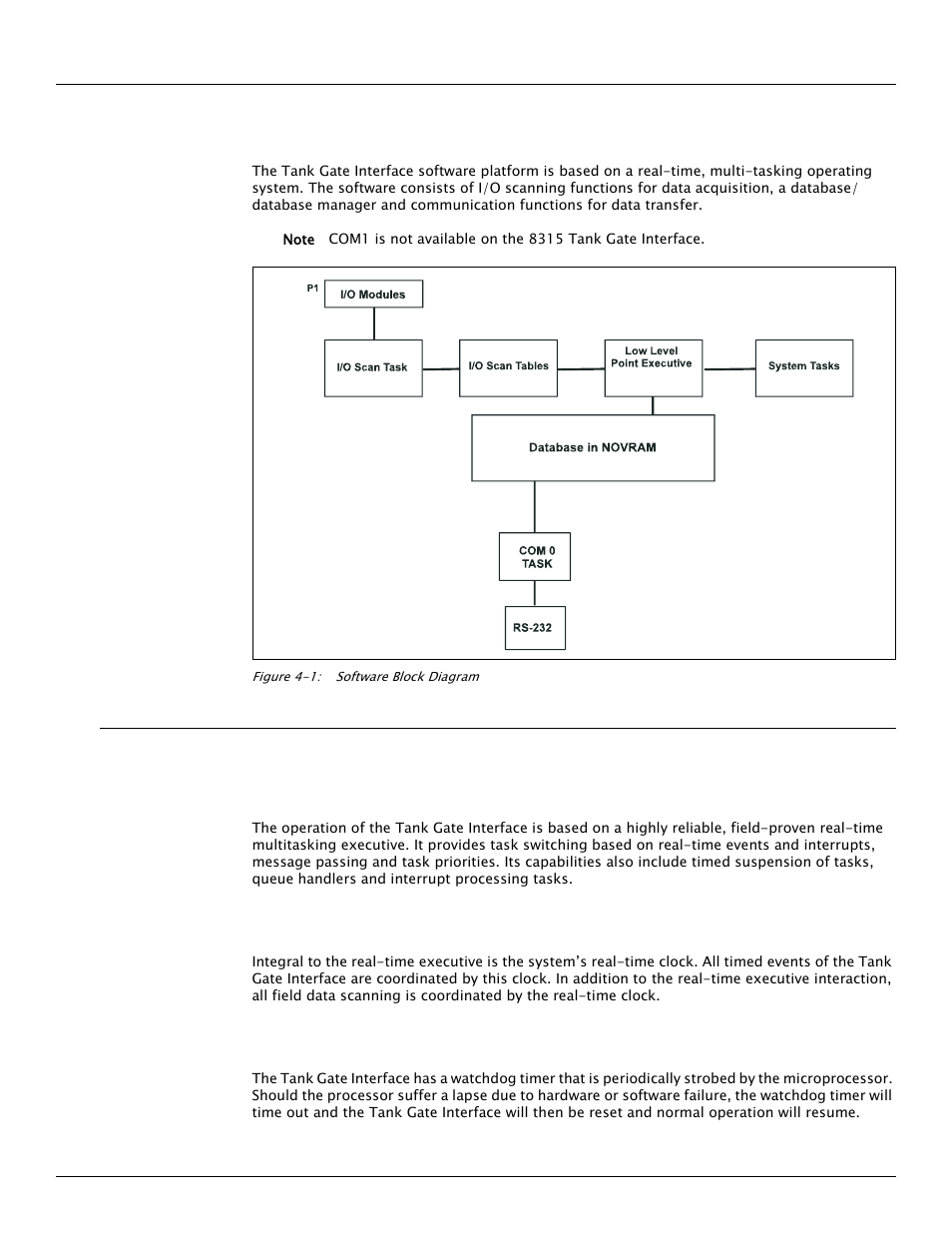 4 software description, 1 software features, 1 real-time / multitasking executive | 2 real-time clock, 3 automatic fault recovery, Software description | Varec TankGate Interface 8315 Series User Manual | Page 29 / 110