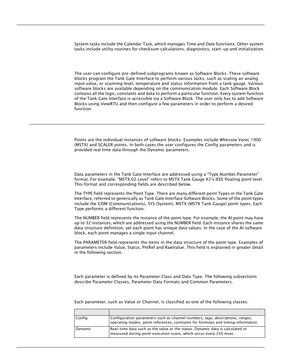 8 system tasks, 9 tank gate interface software blocks, 2 database organization | 1 point format, 2 parameter description | Varec TankGate Interface 8315 Series User Manual | Page 31 / 110