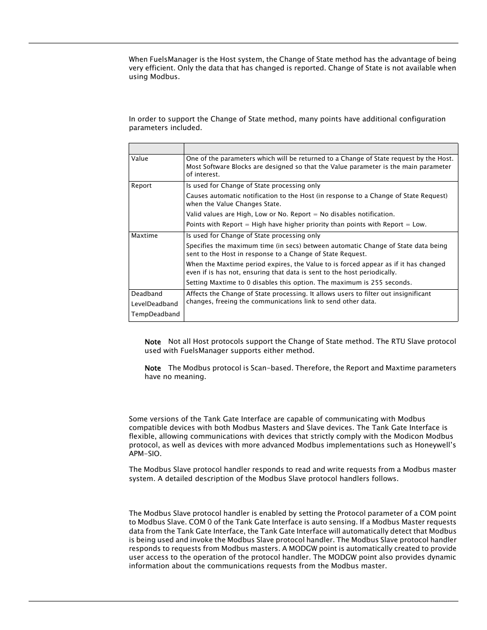 3 change of state-related parameters, 4 modbus communications | Varec TankGate Interface 8315 Series User Manual | Page 34 / 110
