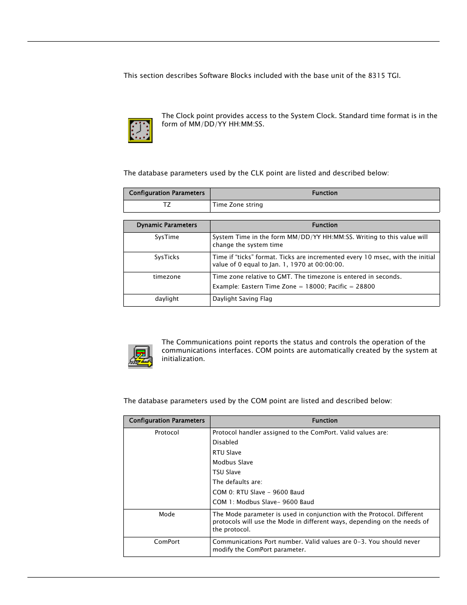 4 common software blocks, 1 clock (clk), 2 communications (com) | Varec TankGate Interface 8315 Series User Manual | Page 39 / 110