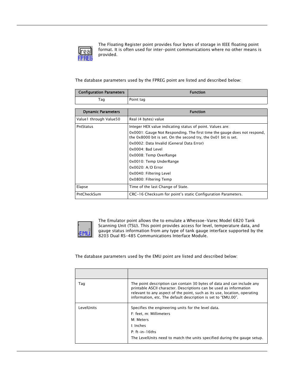 3 floating point register (fpreg), 4 emulator (emu) | Varec TankGate Interface 8315 Series User Manual | Page 41 / 110