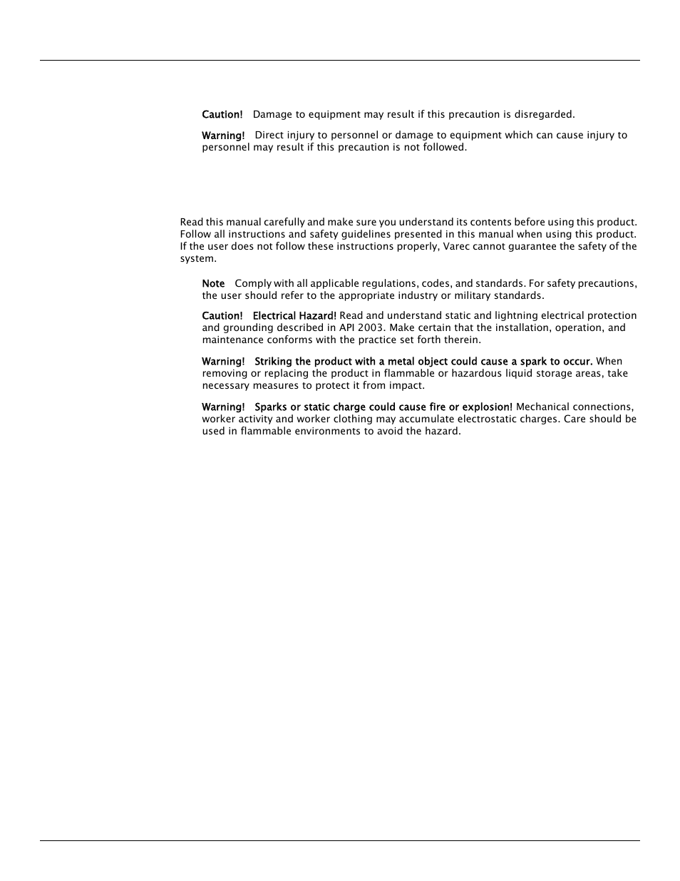 Safety precaution definitions, Safety precautions | Varec TankGate Interface 8315 Series User Manual | Page 5 / 110