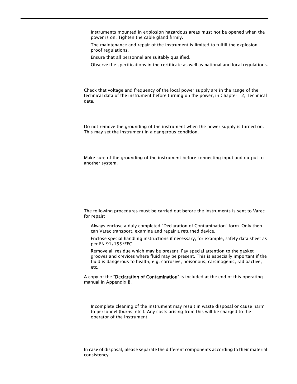 2 power supply, 3 grounding, 4 wiring | 4 return, 5 disposal, Power supply, Grounding, Wiring, Return, Disposal | Varec 4532 User Manual | Page 14 / 70