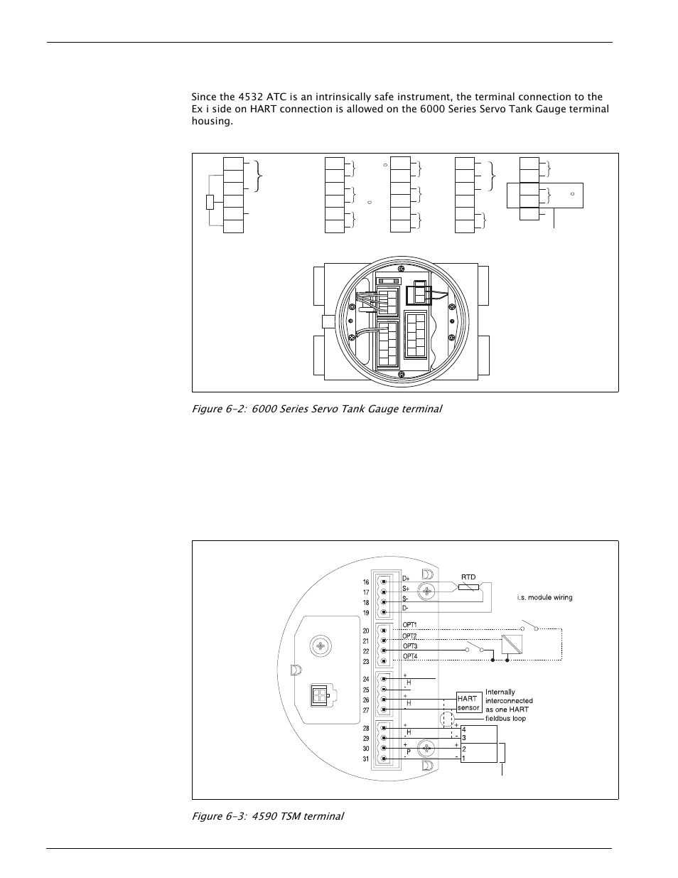 2 6000 series servo tank gauge terminal, 3 4590 tsm i.s. terminal, 6000 series servo tank gauge terminal | 4590 tsm i.s. terminal, 24v ma | Varec 4532 User Manual | Page 34 / 70