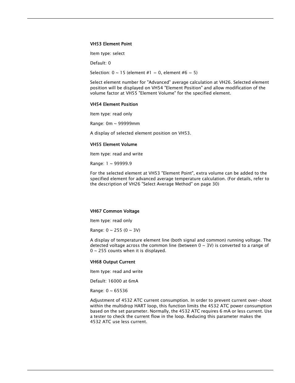 6 wb primary and advanced temp: vh50 ~ vh59, 7 wb adjustment and operation power: vh60 ~ vh69, Wb primary and advanced temp: vh50 ~ vh59 | Wb adjustment and operation power: vh60 ~ vh69 | Varec 4532 User Manual | Page 47 / 70