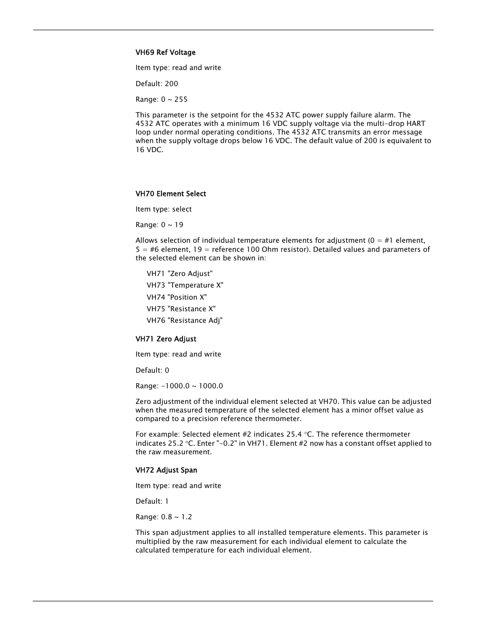 8 temperature adjustment: vh70 ~ vh79, Temperature adjustment: vh70 ~ vh79 | Varec 4532 User Manual | Page 48 / 70