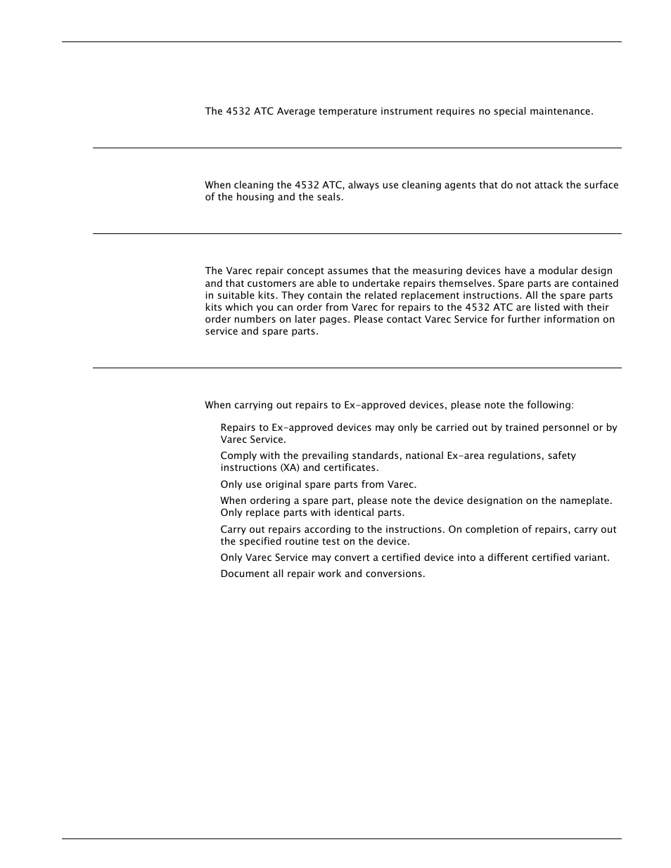 9 maintenance, 1 exterior cleaning, 2 repairs | 3 repairs to ex-approved devices, Maintenance, Exterior cleaning, Repairs, Repairs to ex-approved devices | Varec 4532 User Manual | Page 55 / 70