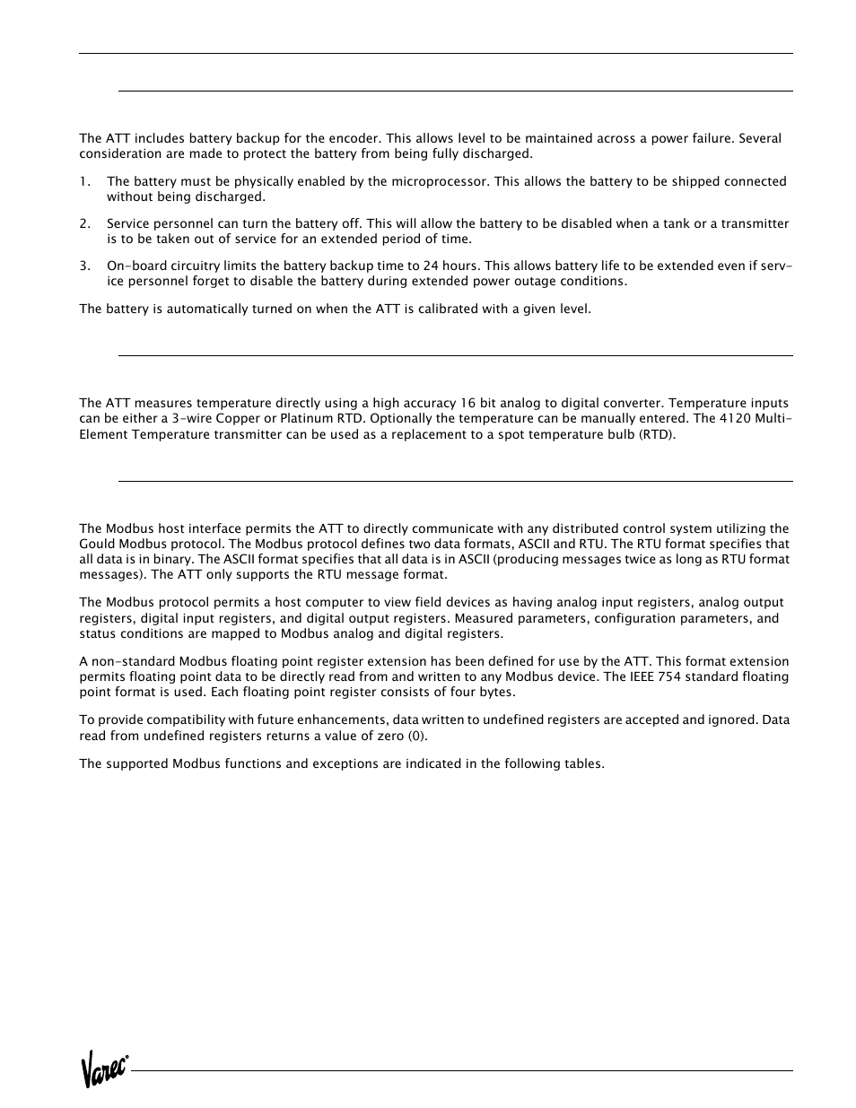 Encoder battery backup, Temperature measurement, Host communication | Varec 4000 User Manual | Page 49 / 78