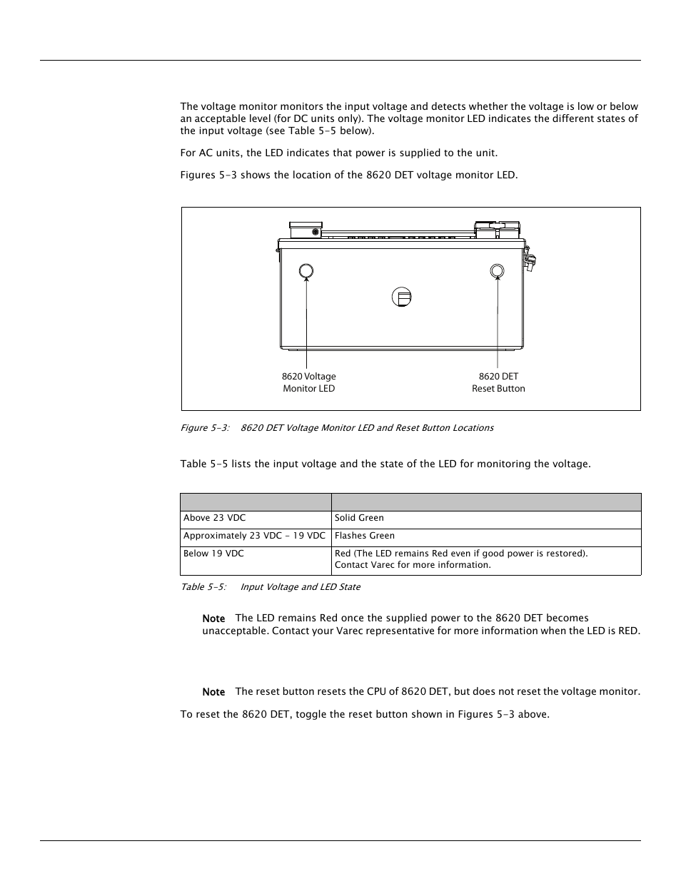 5 8620 det voltage monitor, 6 resetting the 8620 det | Varec Driver Entry Terminal 8620 User Manual | Page 32 / 40