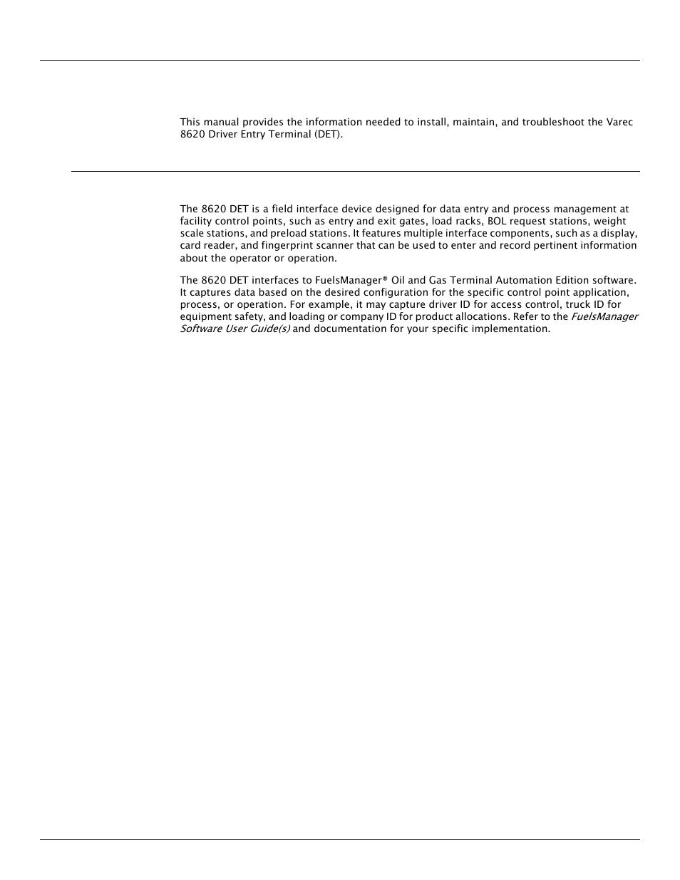 1 introduction, 1 overview, Introduction | Varec Driver Entry Terminal 8620 User Manual | Page 9 / 40