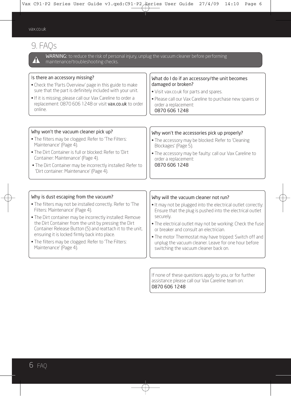 Faqs | Vax C91-P2 User Manual | Page 6 / 12