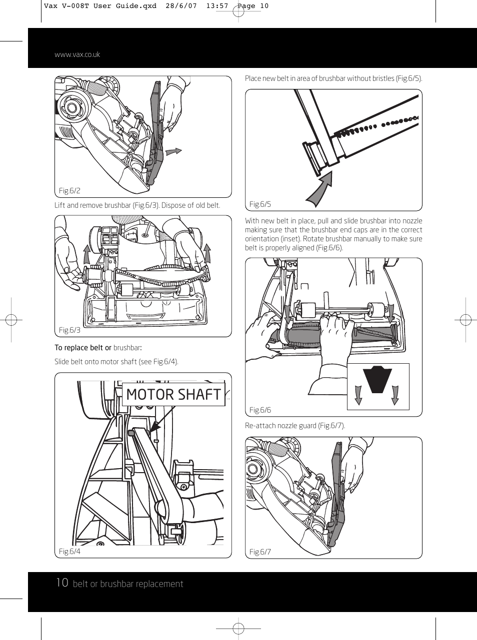 Motor shaft | Vax V-008T User Manual | Page 10 / 16