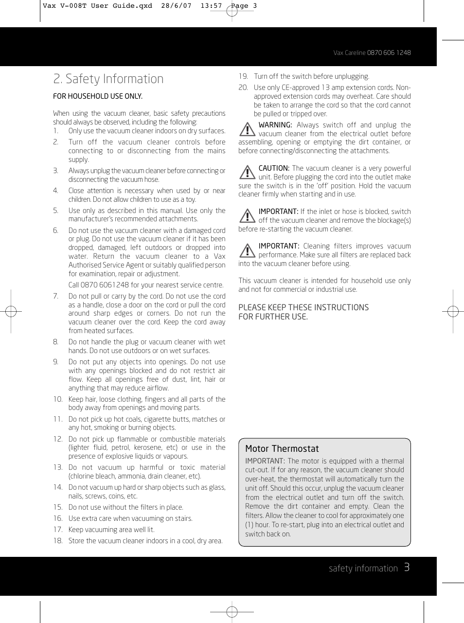 Safety information | Vax V-008T User Manual | Page 3 / 16