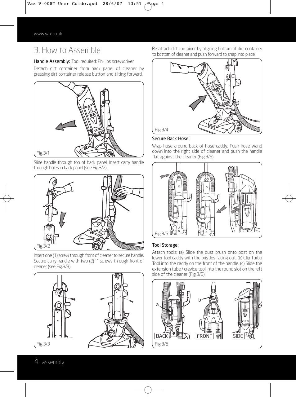 How to assemble | Vax V-008T User Manual | Page 4 / 16