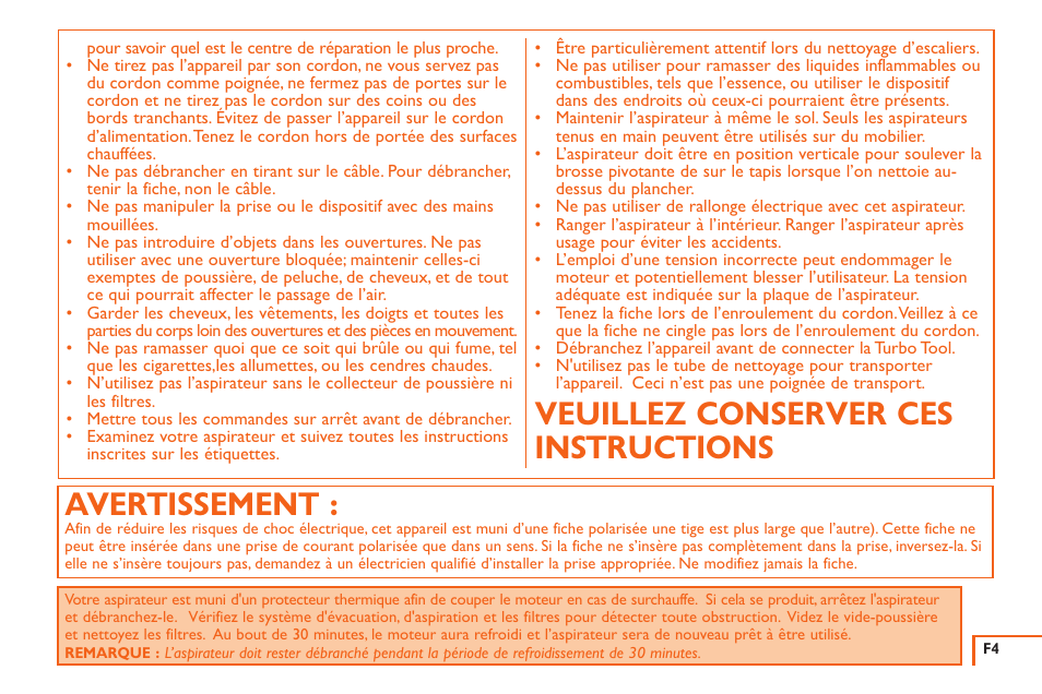 Avertissement, Veuillez conserver ces instructions | Vax X3 User Manual | Page 20 / 46