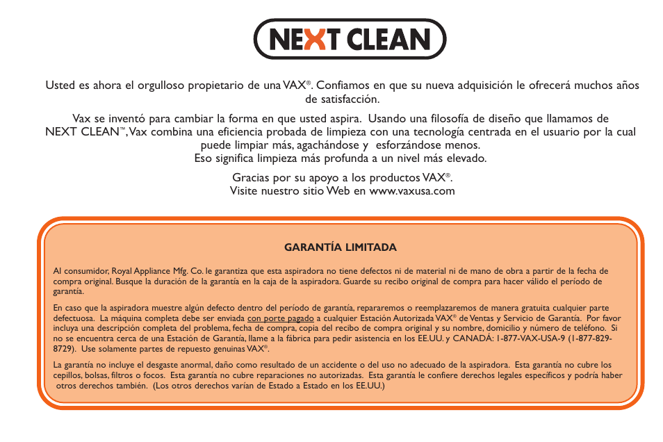 Usted es ahora el orgulloso propietario de una vax | Vax X3 User Manual | Page 32 / 46