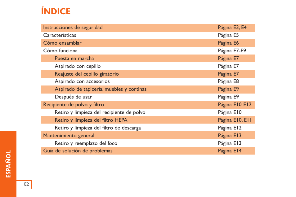 Índice | Vax X3 User Manual | Page 33 / 46