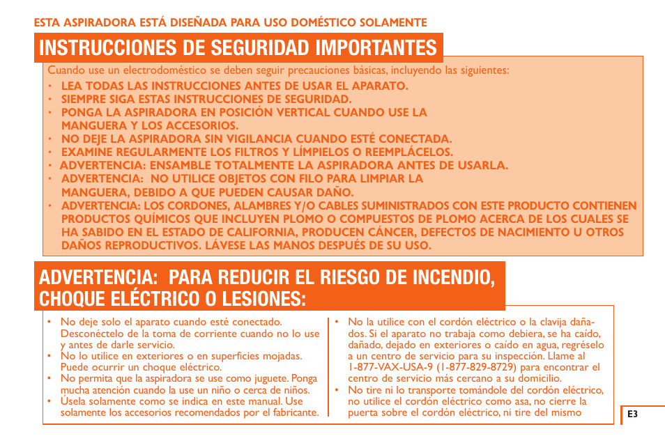 Instrucciones de seguridad importantes | Vax X3 User Manual | Page 34 / 46