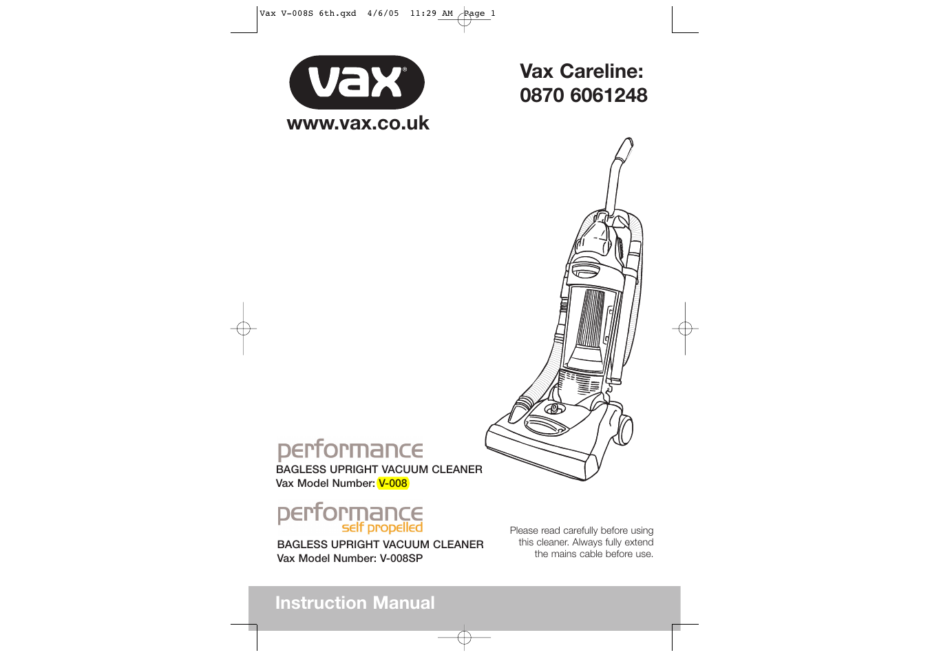 Vax V-008 User Manual | 9 pages