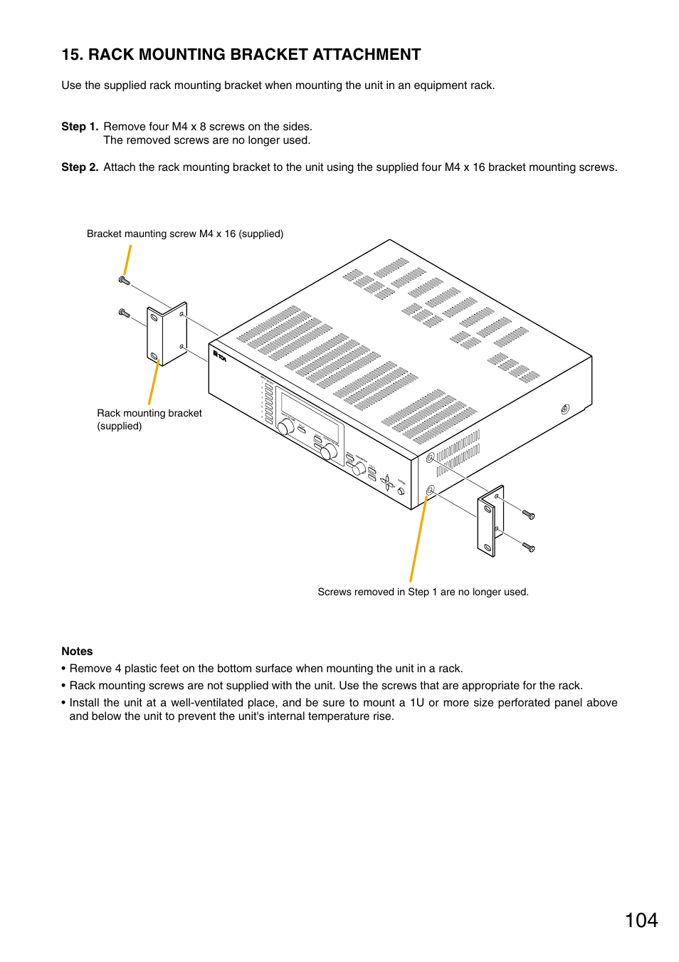 Rack mounting bracket attachment | Vax M-9000 User Manual | Page 104 / 138