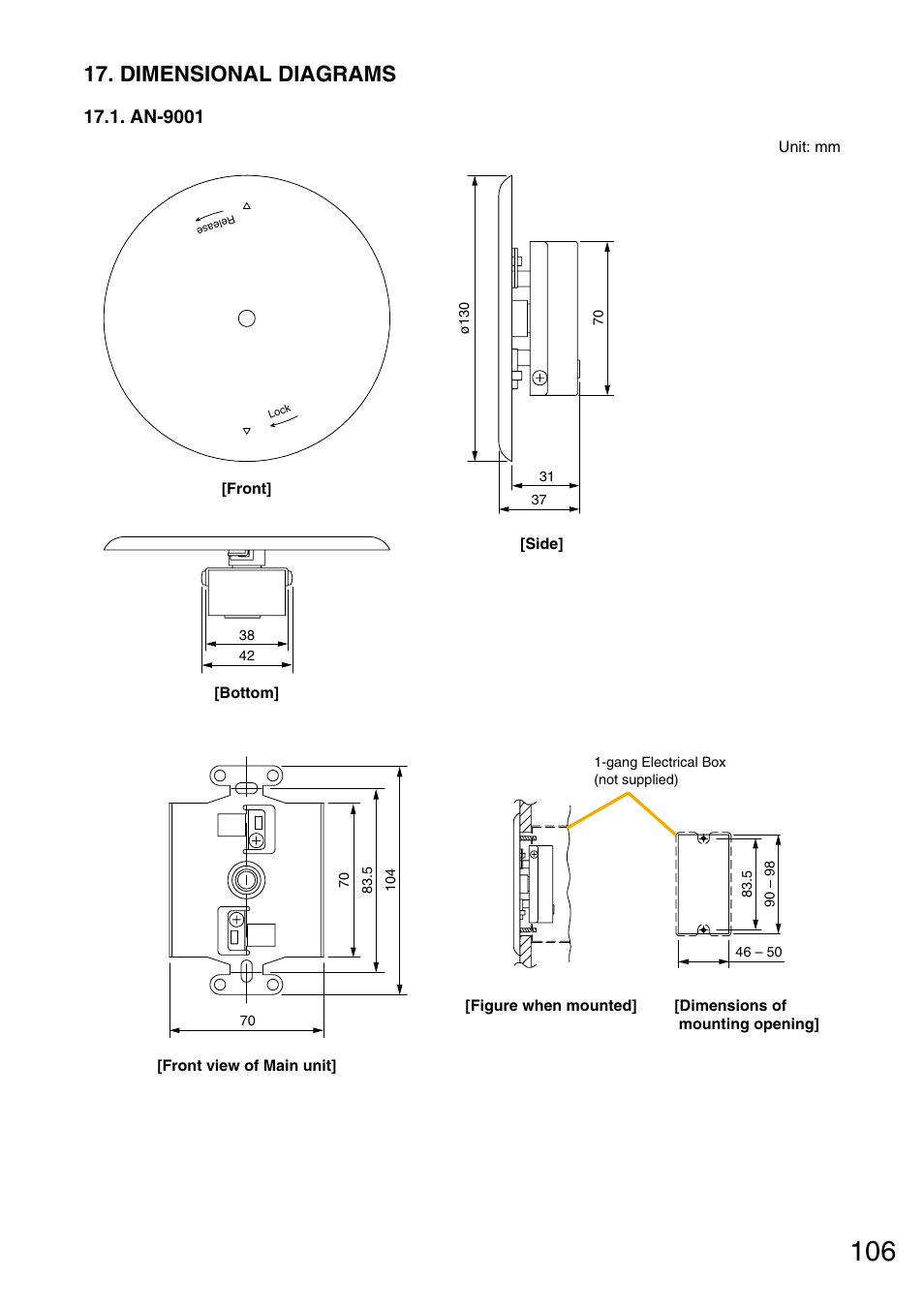 Dimensional diagrams, An-9001 | Vax M-9000 User Manual | Page 106 / 138