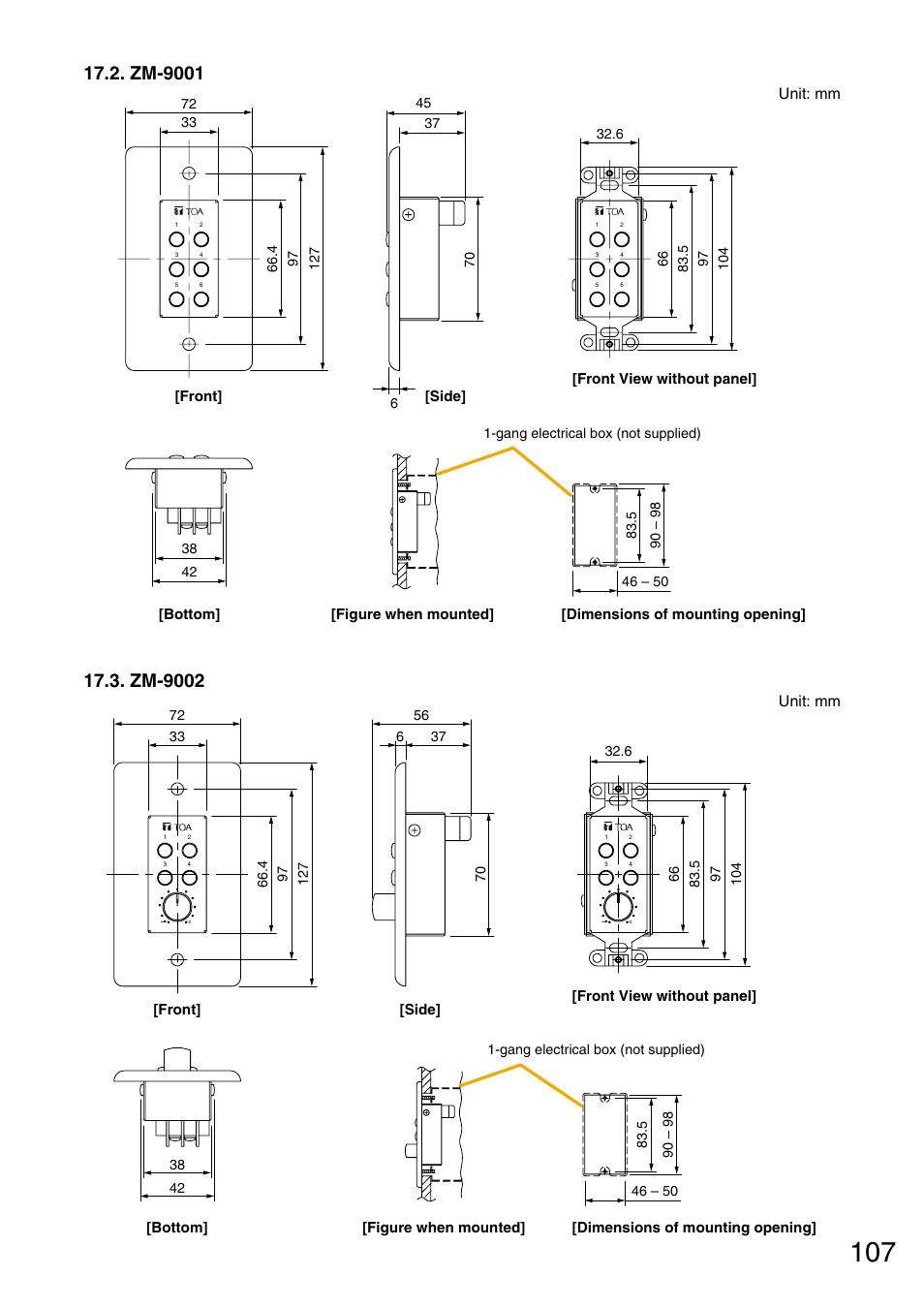 Zm-9001, Zm-9002, Unit: mm | Vax M-9000 User Manual | Page 107 / 138