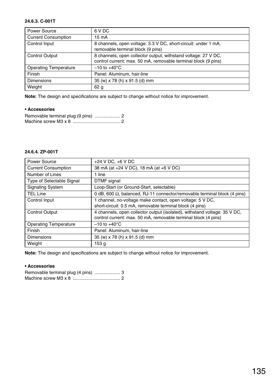 C-001t, Zp-001t | Vax M-9000 User Manual | Page 135 / 138