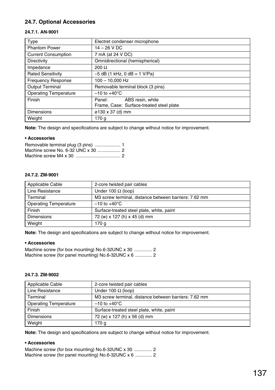 Optional accessories, An-9001, Zm-9001 | Zm-9002 | Vax M-9000 User Manual | Page 137 / 138