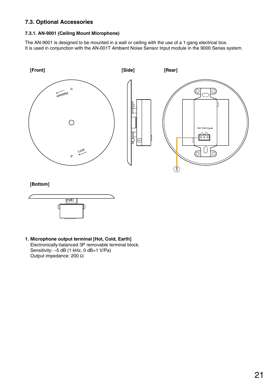 Optional accessories, An-9001 (ceiling mount microphone) | Vax M-9000 User Manual | Page 21 / 138