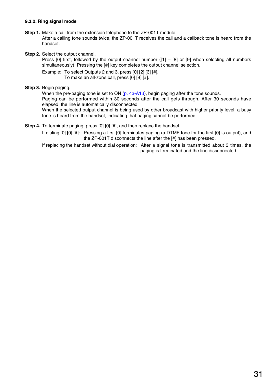Ring signal mode | Vax M-9000 User Manual | Page 31 / 138