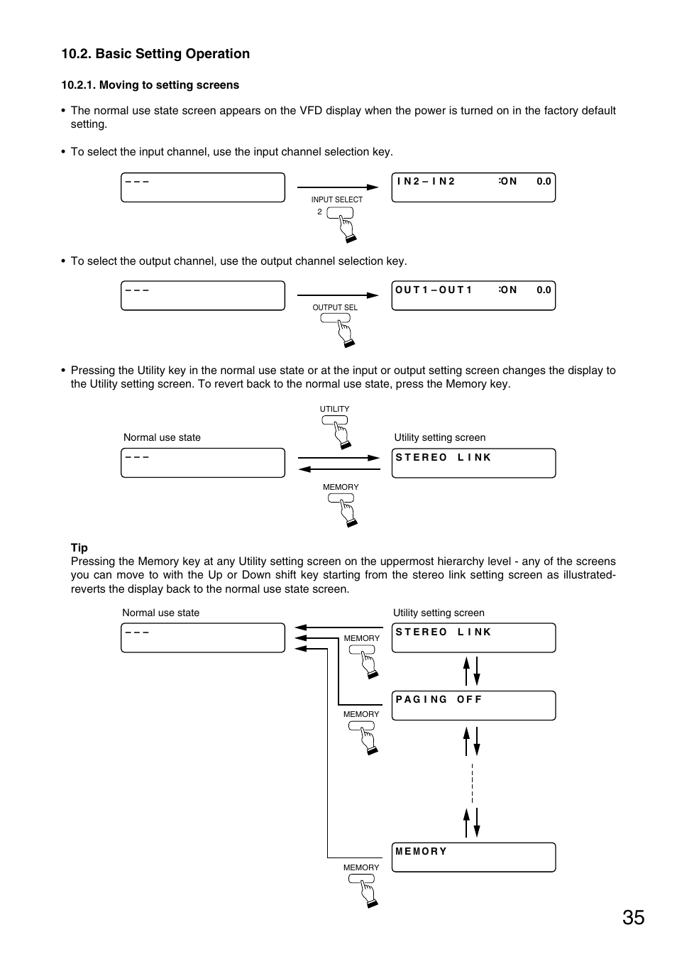 Basic setting operation, Moving to setting screens | Vax M-9000 User Manual | Page 35 / 138