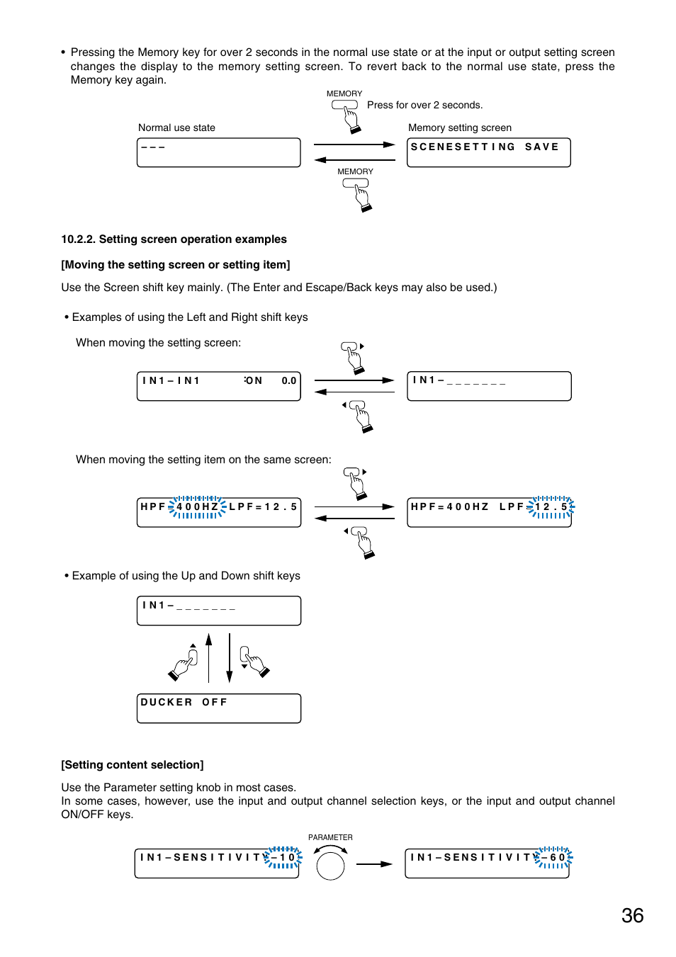 Setting screen operation examples | Vax M-9000 User Manual | Page 36 / 138