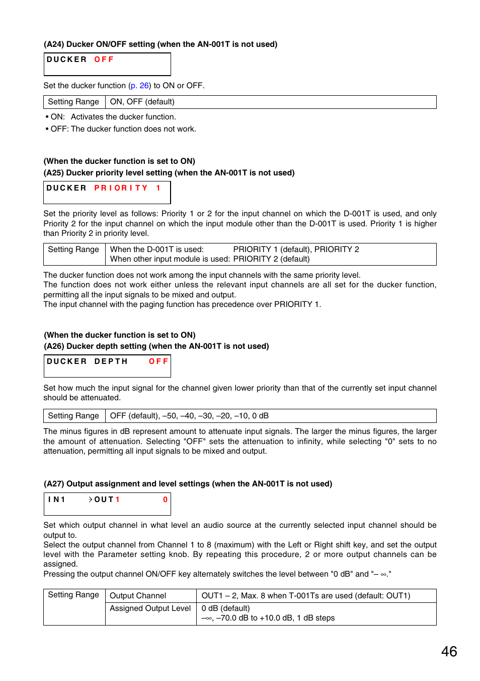 Ducker on/off setting, P. 46-a24), P. 46-a27) | P. 46-a25), P. 46-a26) | Vax M-9000 User Manual | Page 46 / 138