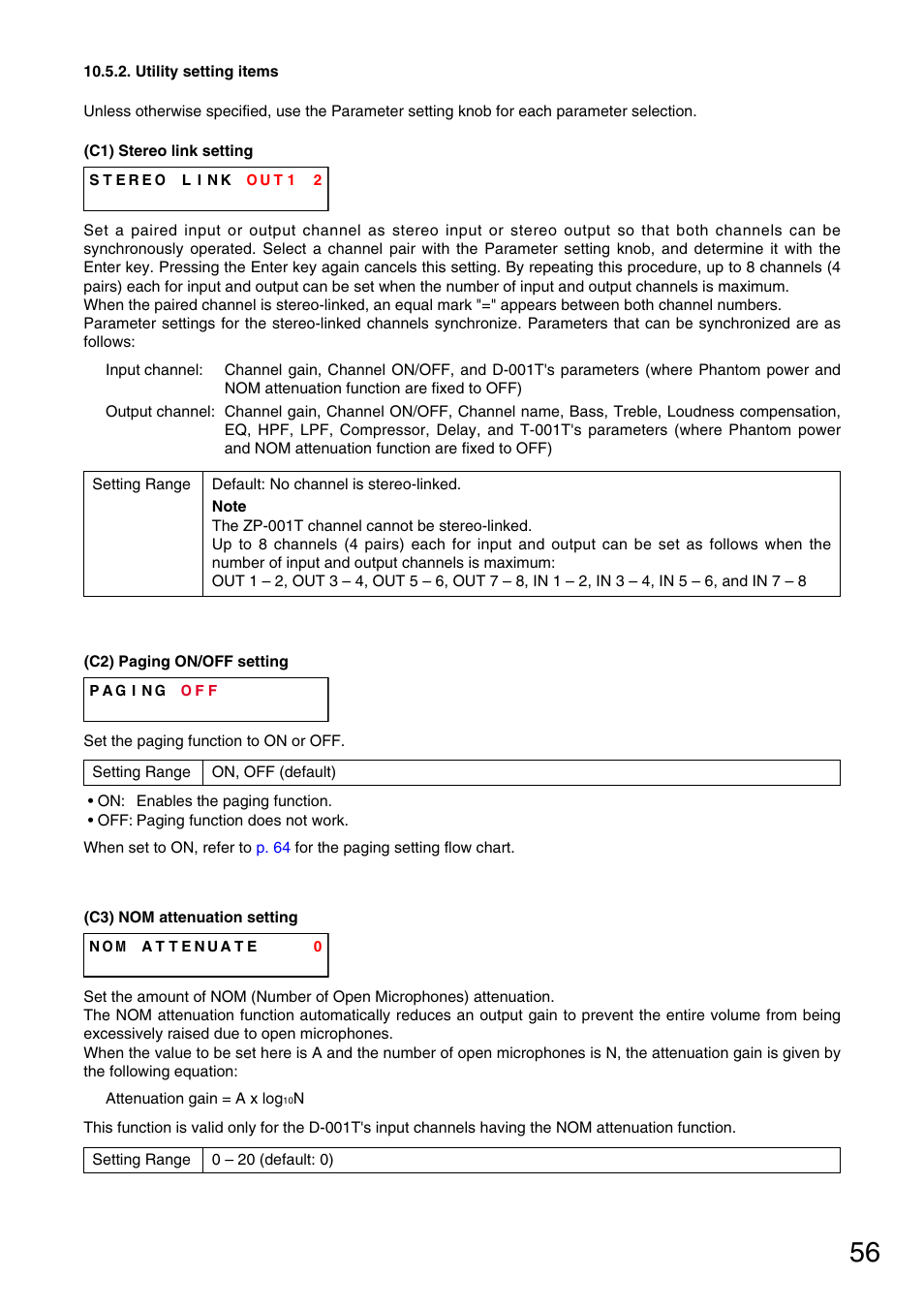 Utility setting items, P. 56-c3, Each time the number | P. 56-c1), P. 56-c2), P. 56-c3) | Vax M-9000 User Manual | Page 56 / 138