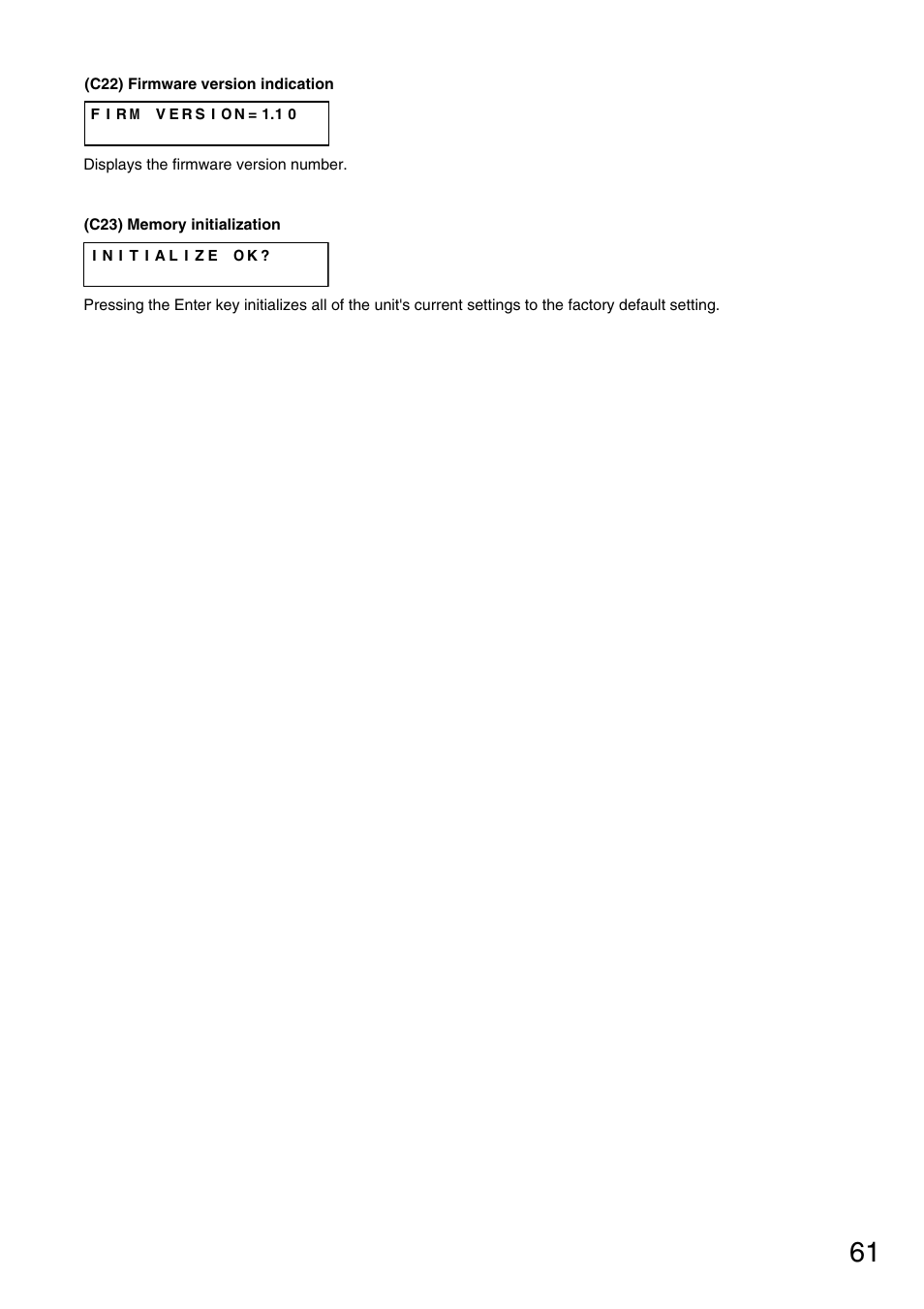 Firmware version indication, P. 61-c22), Memory initialization | P. 61-c23) | Vax M-9000 User Manual | Page 61 / 138