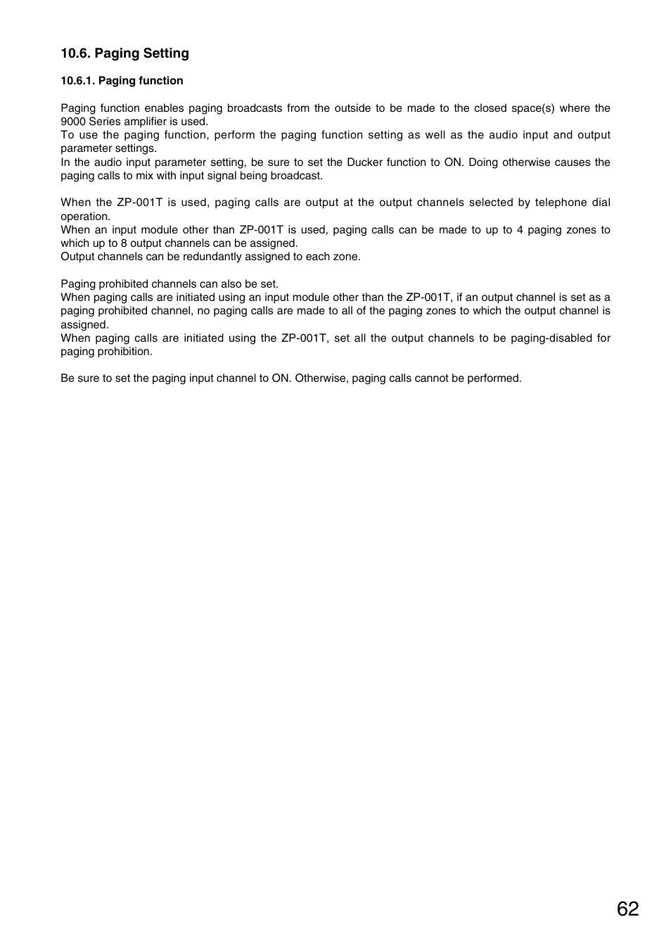 Paging setting, Paging function | Vax M-9000 User Manual | Page 62 / 138