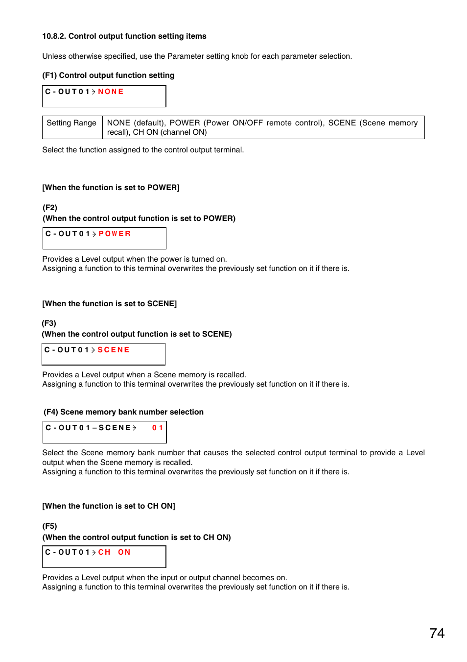 Control output function setting items, P. 74-f4), Is set to power) | P. 74-f2), P. 74-f3), P. 74-f5), Control output function setting, P. 74-f1) | Vax M-9000 User Manual | Page 74 / 138