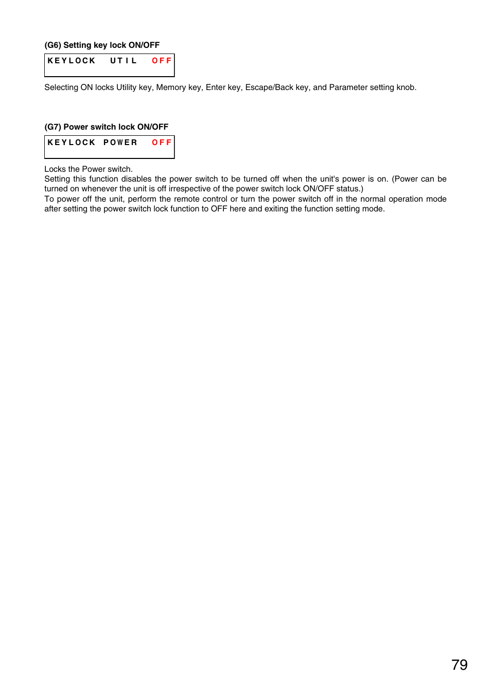 P. 79-g6), Power switch lock on/off, P. 79-g7) | Vax M-9000 User Manual | Page 79 / 138