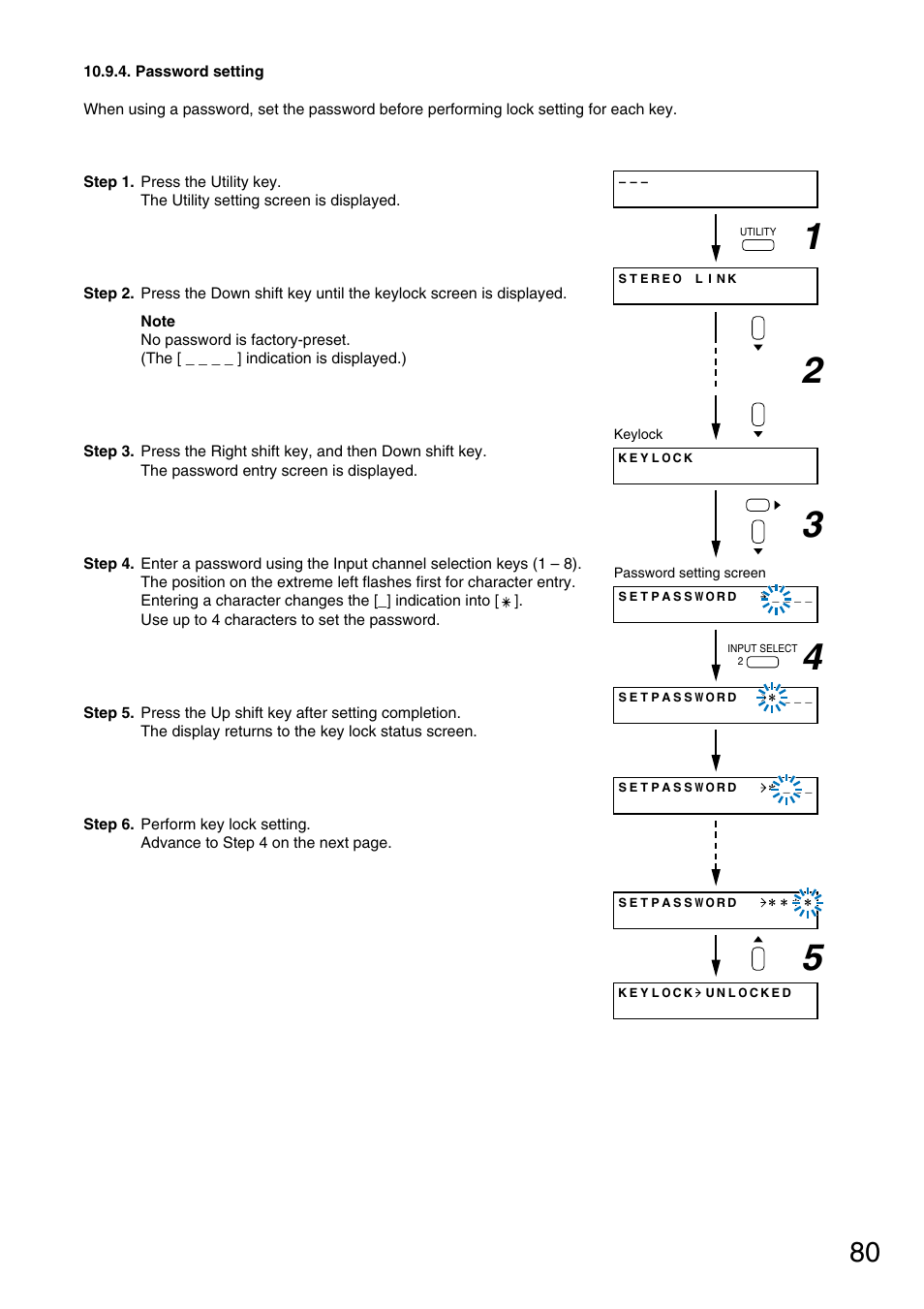 Password setting, P. 80 "password setting | Vax M-9000 User Manual | Page 80 / 138