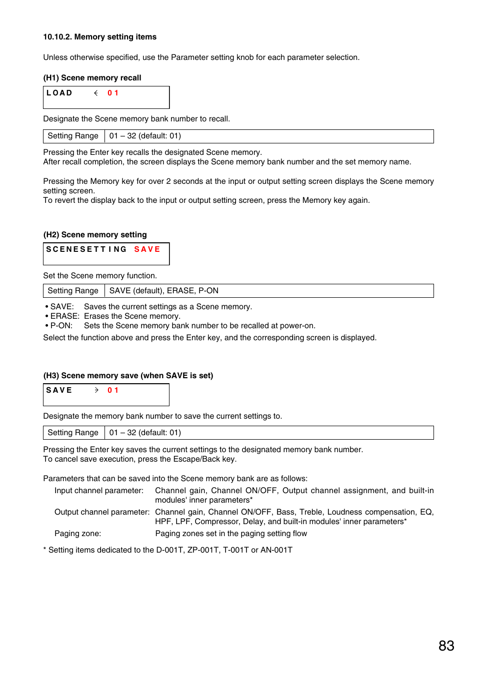 Memory setting items, P. 83 "memory setting items, P. 83-h2) | P. 83-h1), When erase is set), P. 83-h3) | Vax M-9000 User Manual | Page 83 / 138