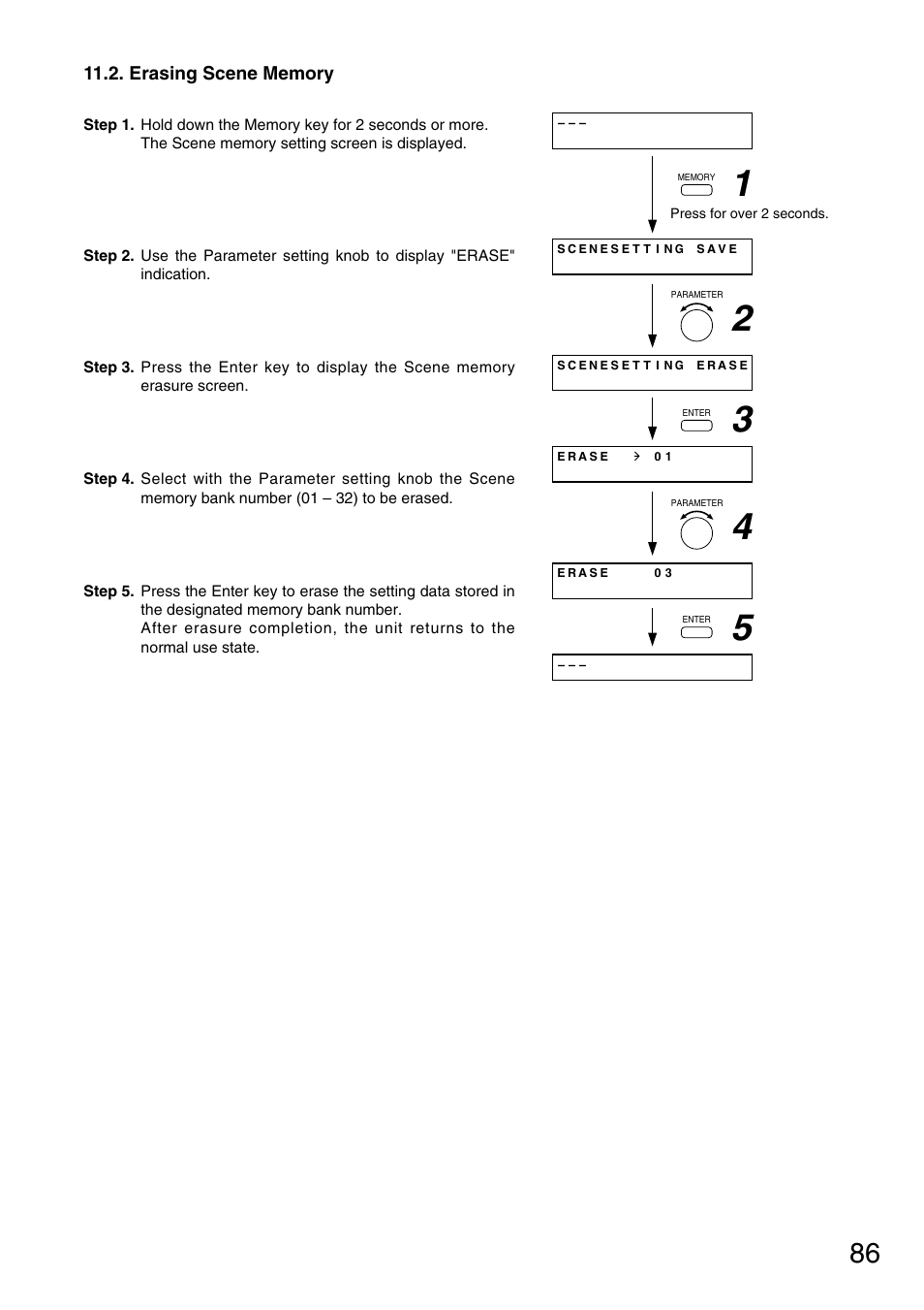 Erasing scene memory | Vax M-9000 User Manual | Page 86 / 138