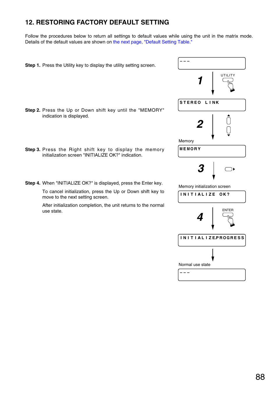 Restoring factory default setting | Vax M-9000 User Manual | Page 88 / 138