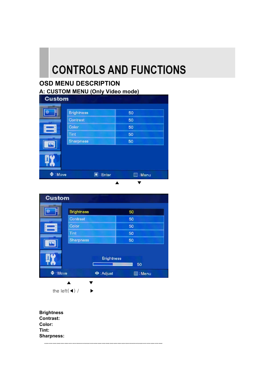 Osd menu description | Vax 17RTC User Manual | Page 10 / 32