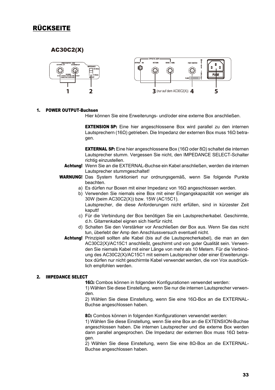 Rückseite | VOX Amplification USA AC15C1 User Manual | Page 33 / 46