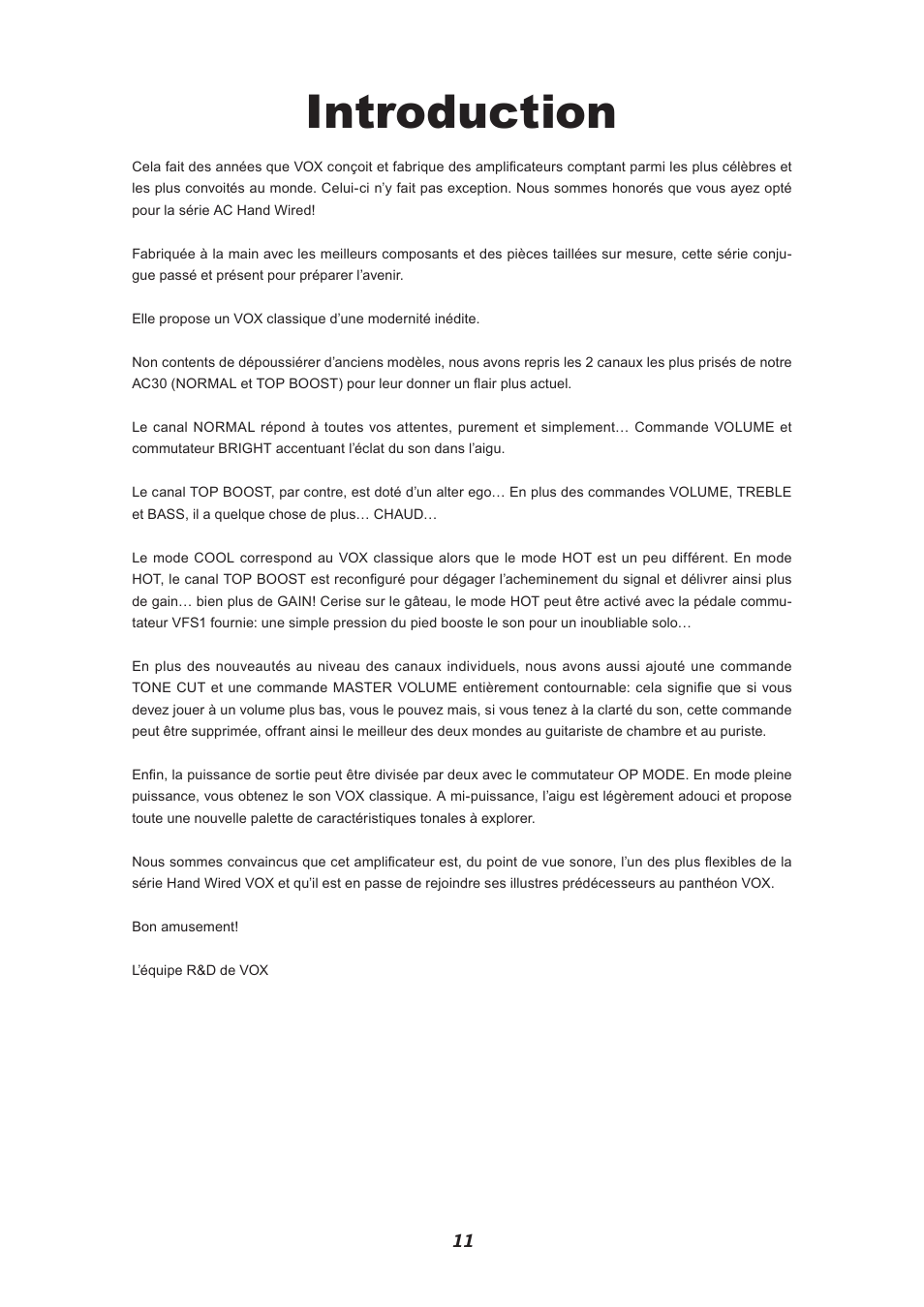 Introduction | VOX Amplification USA V212HWX User Manual | Page 11 / 28