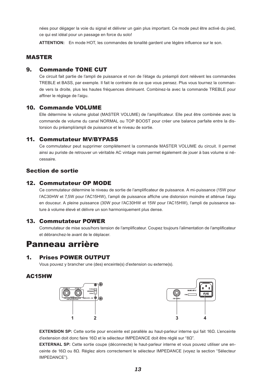 Panneau arrière | VOX Amplification USA V212HWX User Manual | Page 13 / 28