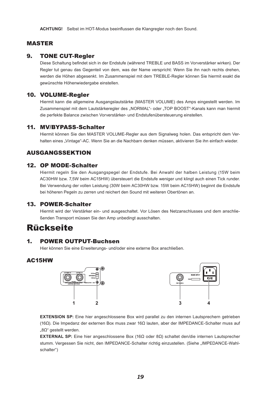 Rückseite | VOX Amplification USA V212HWX User Manual | Page 19 / 28